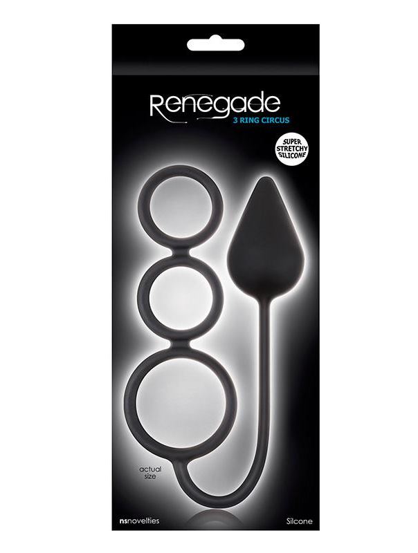 Анальная пробка Renegade 3 Ring Circus Medium Black с эрекционными кольцами