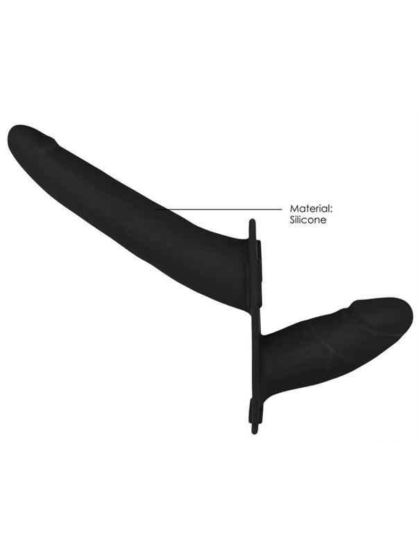 Черный двойной страпон для женщин Adjustable на ремешках (16 см)