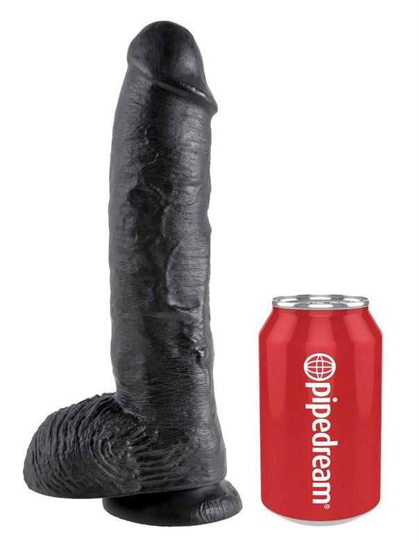 Реалистичный чёрный фаллоимитатор-гигант 10" Cock With Balls (25,4 см)