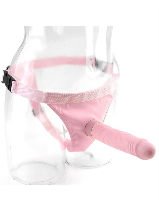 Нежно-розовый страпон с вибрацией Tru-Fit Vibrating Strap-On (16 см)