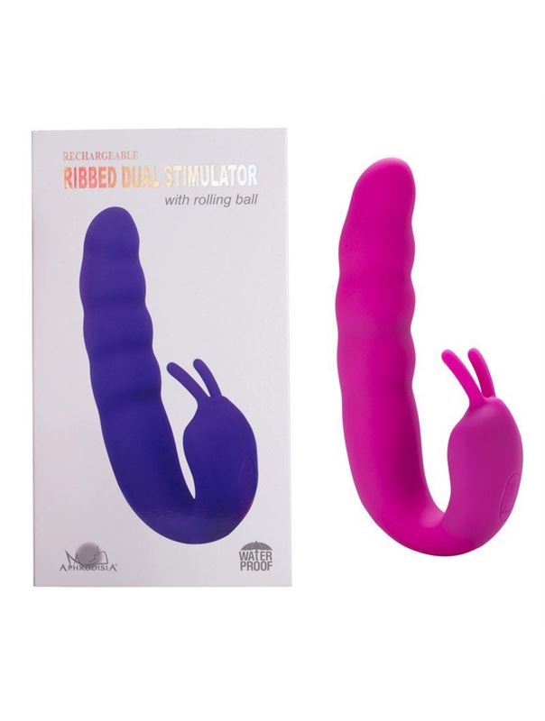 Розовый вибратор Ribbed Dual Stimulator with Rolling Ball (17 см)