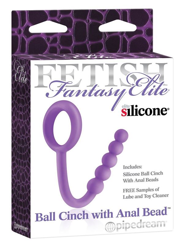 Фиолетовое эрекционное кольцо Ball Cinch with Anal Bead с анальной цепочкой