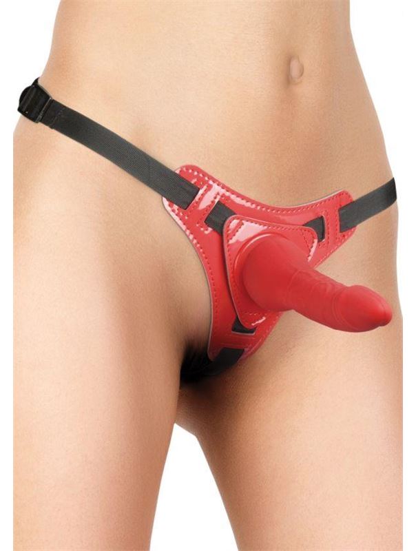 Красный страпон Pleasure Strap-On - 14,5 см.