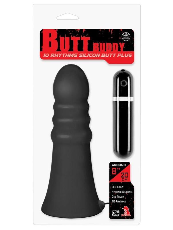 Большая чёрная анальная пробка с вибрацией Butt Buddy - 21 см.