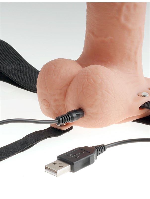 Телесный перезаряжаемый вибрострапон 11 Hollow Rechargeable Strap-on with Balls - 30 см.