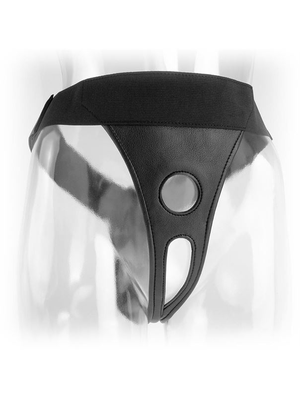 Черные виниловые женские трусики для страпона Crotchless Harness