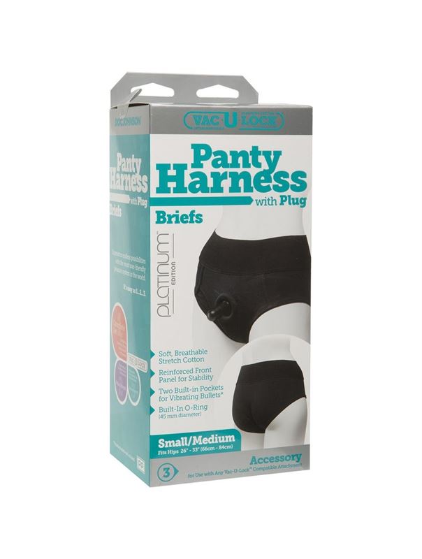 Трусики-брифы с плугом Vac-U-Lock Panty Harness with Plug Briefs - S/M