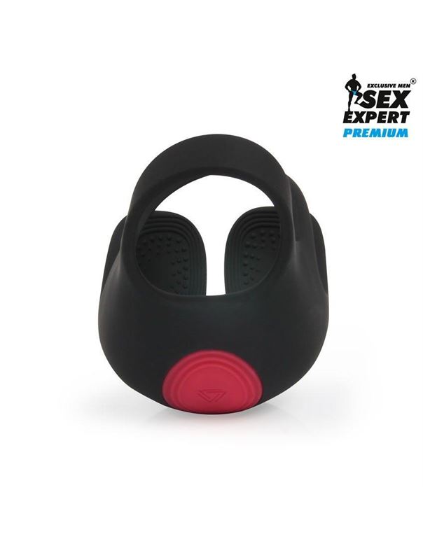 Черная насадка с вибрацией на пенис и мошонку Sex Expert