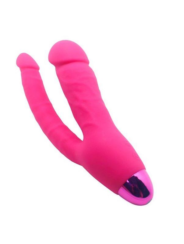Розовый двойной вибратор INDULGENCE Rechargeable Insatiable Desire (21 см)