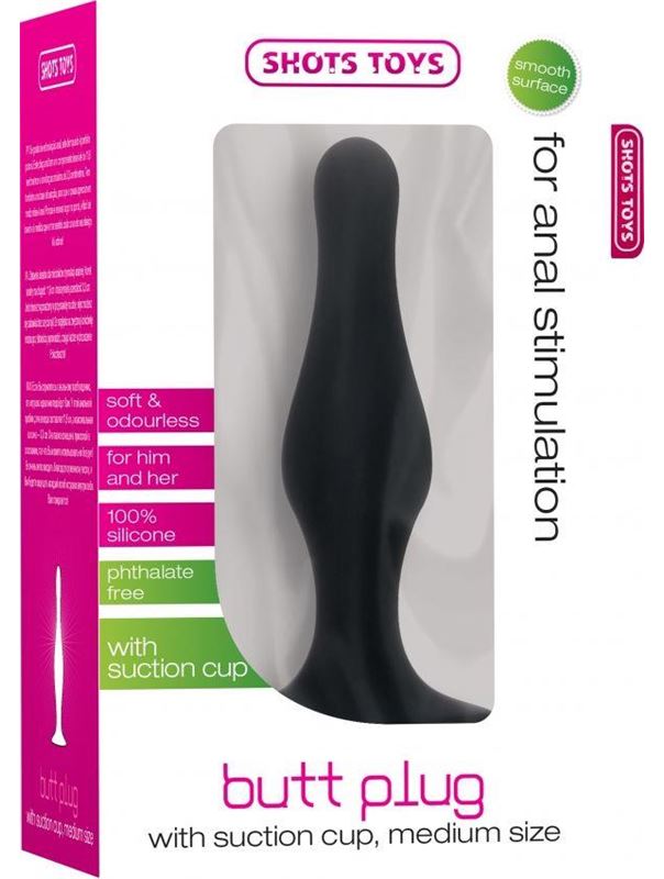 Чёрная анальная пробка с длинным кончиком Butt Plug with Suction Cup Medium