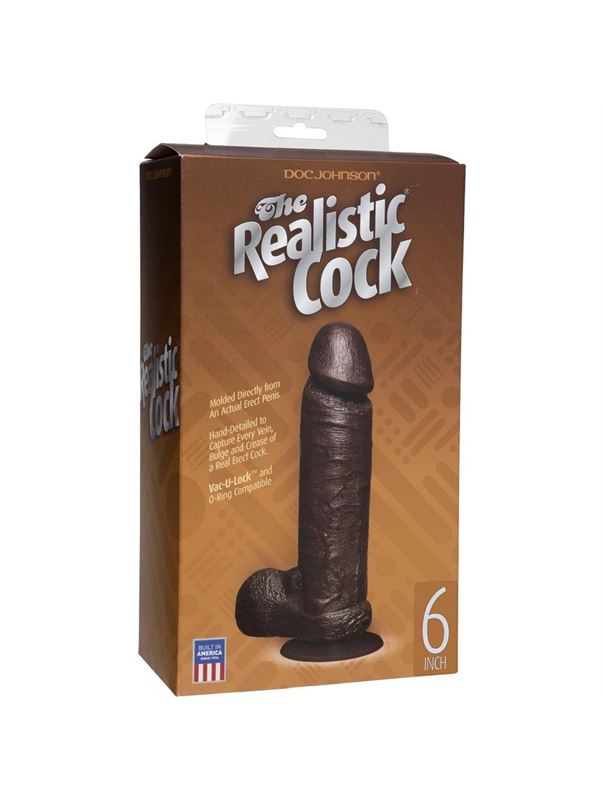 Реалистичный чернокожий фаллос The Realistic Cock 6” with Removable Vac-U-Lock Suction Cup - 19,8 см.