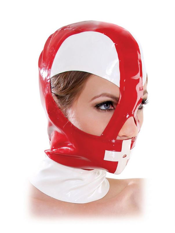 Красно-белый шлем на молнии Fetish Fantasy Extreme Malpractice Mask