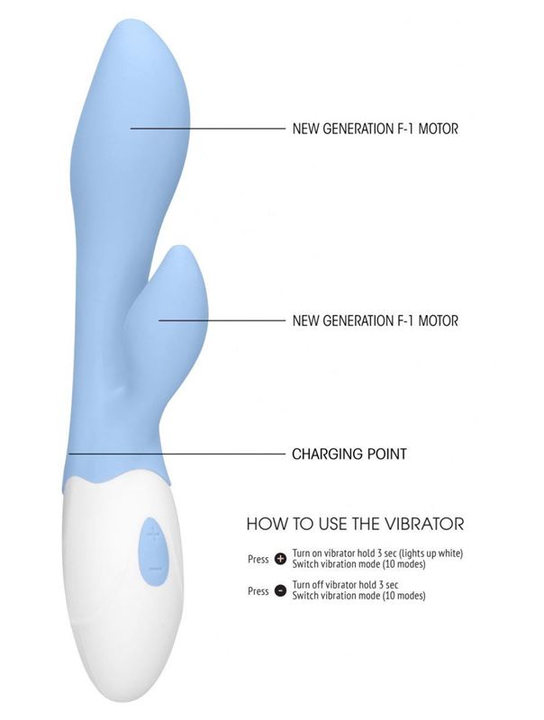 Голубой G-spot вибратор Sunset со стимулятором клитора (20 см)
