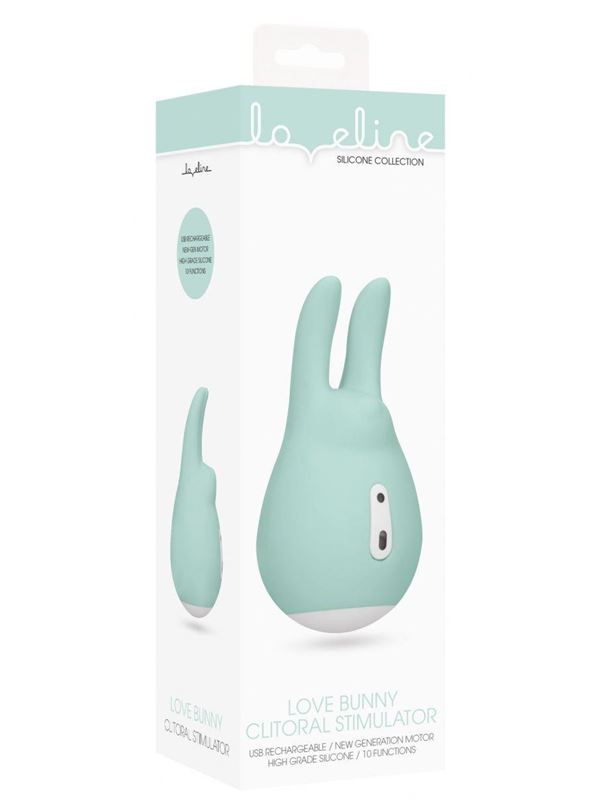 Зеленый клиторальный стимулятор Love Bunny с ушками - 9,5 см.