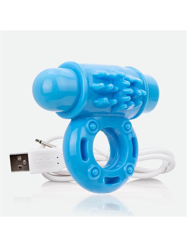 Голубое перезаряжаемое эрекционное виброкольцо CHARGED O WOW RING
