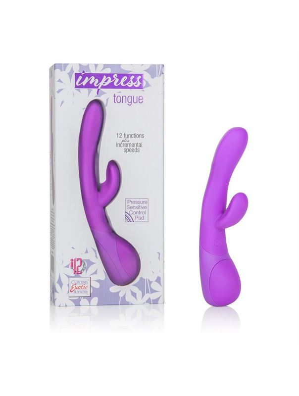 Фиолетовый вибромассажер Impress Tongue со стимуляцией клитора - 18 см.