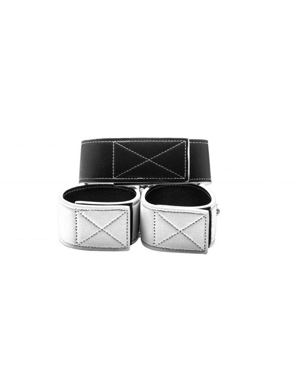 Чёрно-белый двусторонний ошейник с наручниками Reversible Collar and Wrist Cuffs