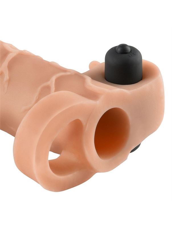Телесная вибронасадка с кольцом Vibrating Real Feel 1" Extension (14 см)
