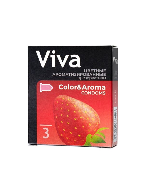 Цветные презервативы VIVA Color and Aroma с ароматом клубники (3 шт)