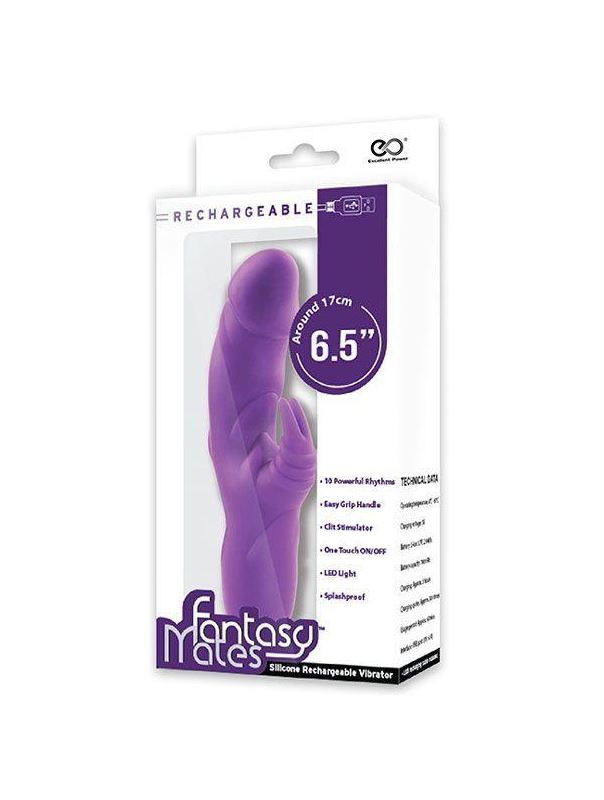 Фиолетовый вибратор MATES FANTASY RECHARGE VIBRATOR с клиторальным стимулятором (17 см)