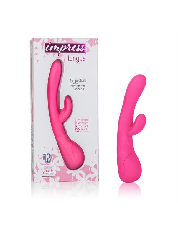 Розовый вибромассажер Impress Tongue со стимуляцией клитора - 18 см.