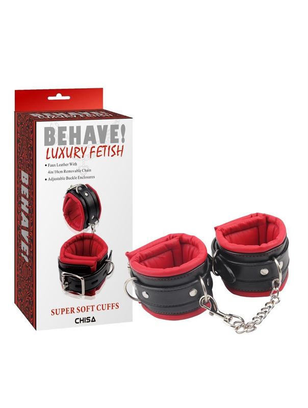 Черно-красные кожаные оковы Behave Luxury Fetish Super Soft Ankle Cuffs