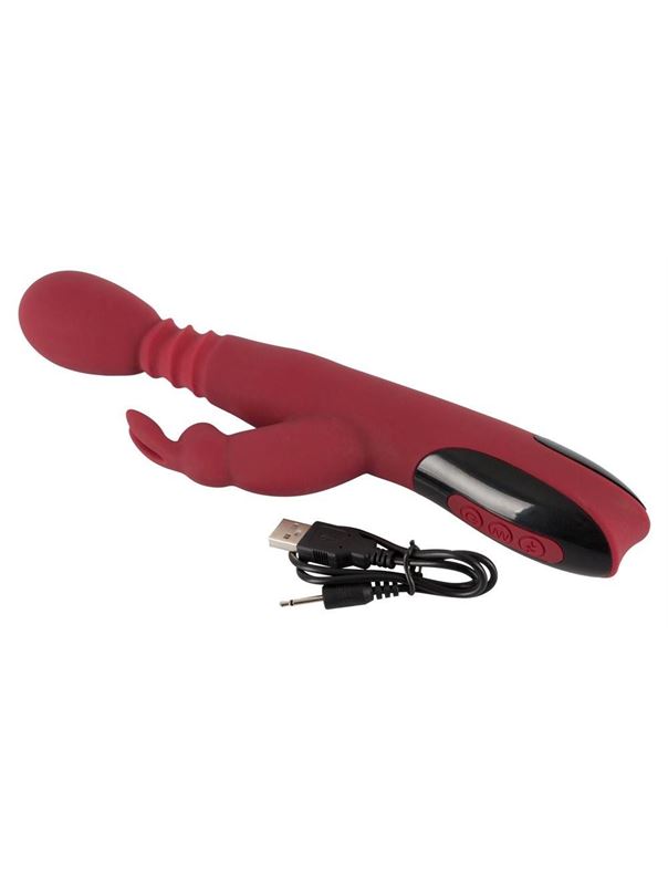 Красный вибратор Rabbit Vibrator с клиторальным отростком (26,5 см)