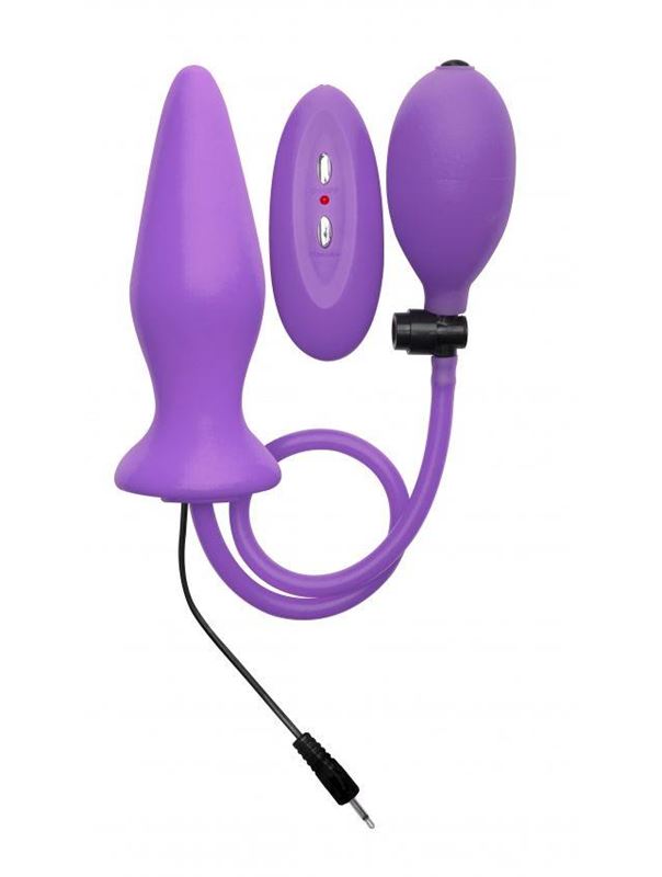 Фиолетовый анальный стимулятор с функцией расширения и вибрацией Inflatable Vibrating Silicone Plug - 12,2 см.