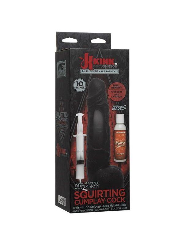 Черный фаллоимитатор с имитацией эякуляции Wet Works 10" Dual Density ULTRASKYN Squirting Cumplay Cock (26,7 см)