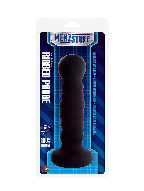 Чёрная рельефная пробка MENZSTUFF - RIBBED PROBE (21 см)