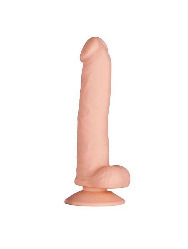 Телесный фаллоимитатор с мошонкой PURRFECT SILICONE DELUXE DONG 8INCH - 20 см.