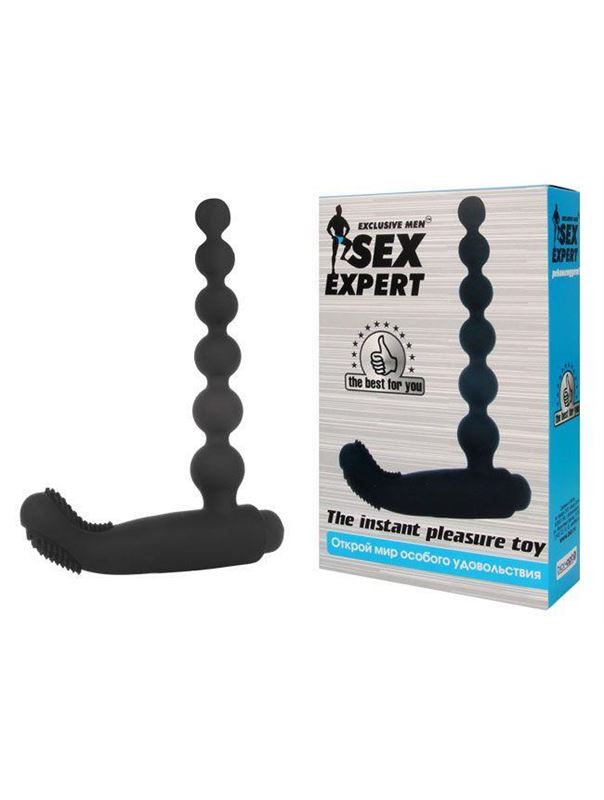 Черный силиконовый массажер простаты-елочка Sex Expert