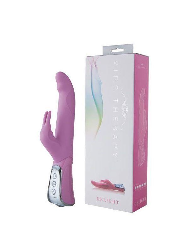 Розовый вибратор VIBE THERAPY DELIGHT с клиторальным стимулятором и вращением ствола - 23,5 см.