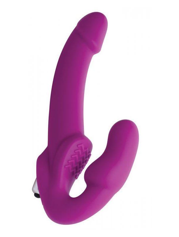 Ярко-розовый безремневой вибрострапон Evoke Vibrating Strapless Silicone Strap-on Dildo