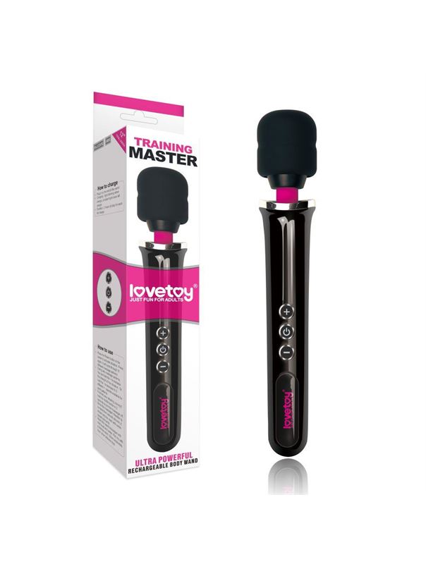 Черный вибростимулятор Training Master Ultra Powerful Rechargeable Body Wand (30,5 см)