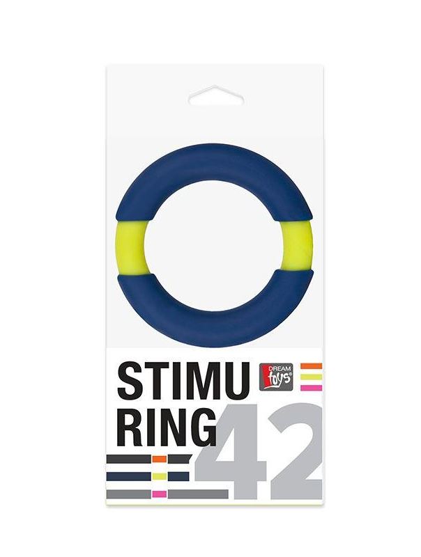 Синее эрекционное кольцо NEON STIMU RING 42MM BLUE/YELLOW