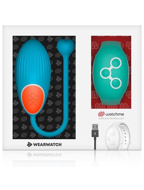 Голубое виброяйцо с зеленым пультом-часами Wearwatch Egg Wireless Watchme