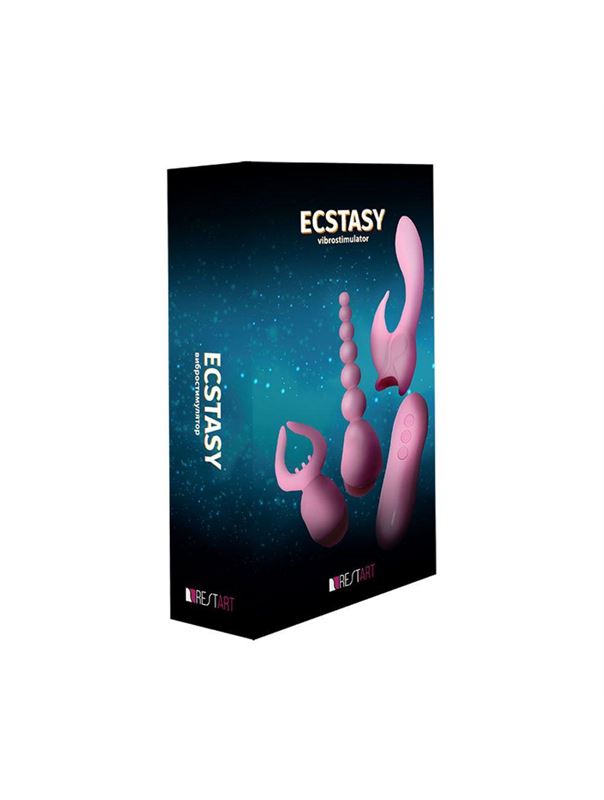 Нежно-розовый вибростимулятор Ecstasy с насадками