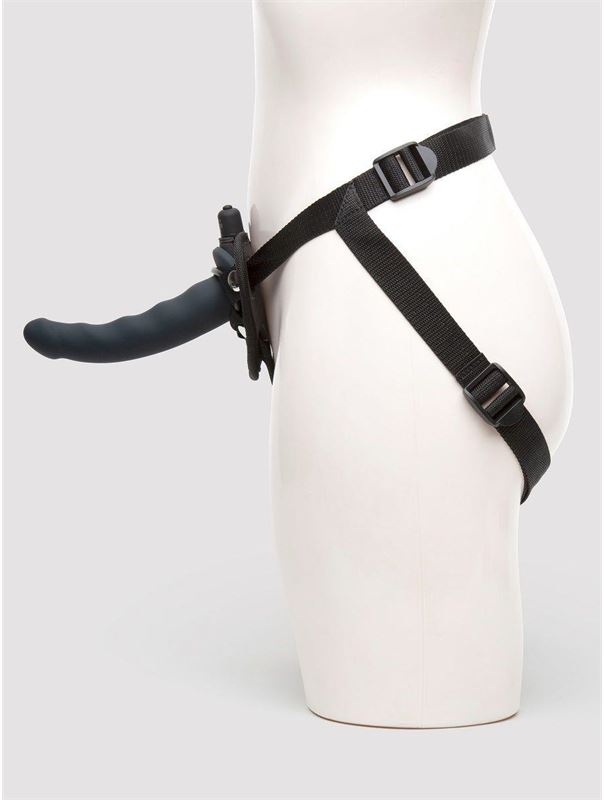 Черный женский страпон с вибрацией Feel It Baby Strap-On Harness Kit (17,8 см)