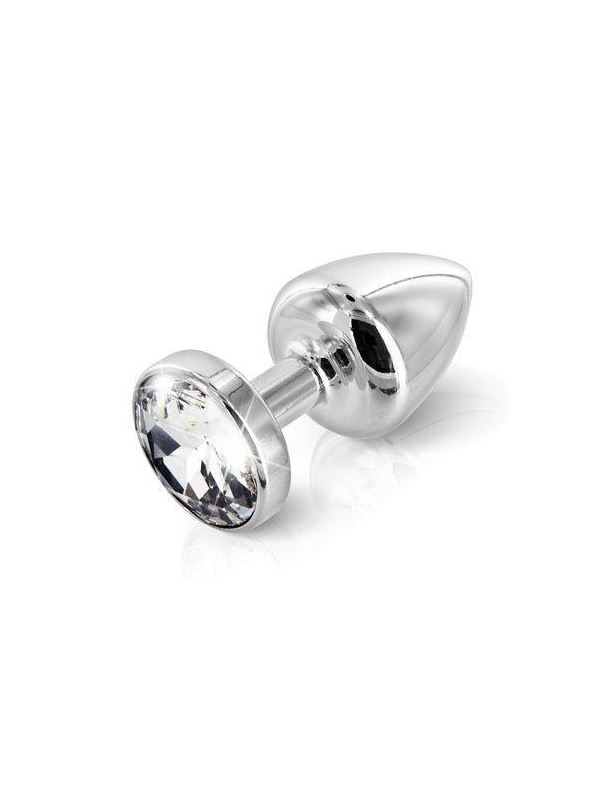 Серебристая пробка ANNI round silver plated T3 с прозрачным кристаллом - 9 см.