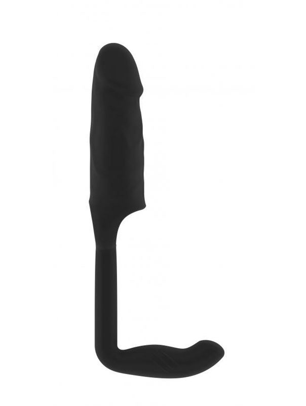 Чёрная насадка с анальной вставкой Stretchy Penis Exten and Plug No.38