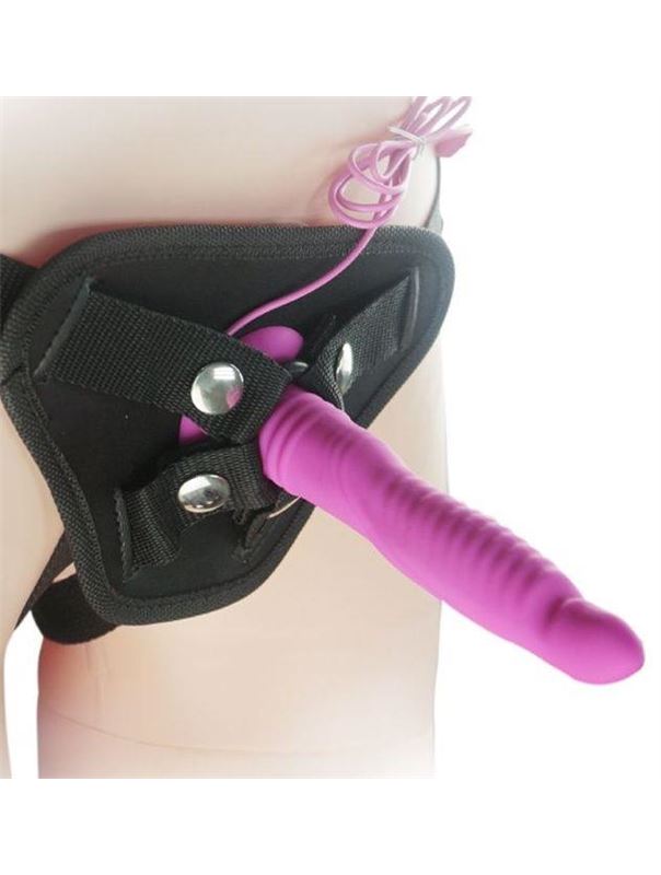 Розовый вибрострапон 6.7 inch Strap-on Ripple Dildo Vibe - 21 см.
