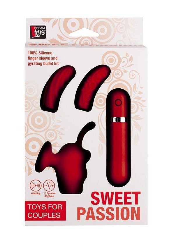 Красная вибропуля с 3 мягкими насадками NEON SWEET PASSION 10FUNC. VIBRATOR KIT