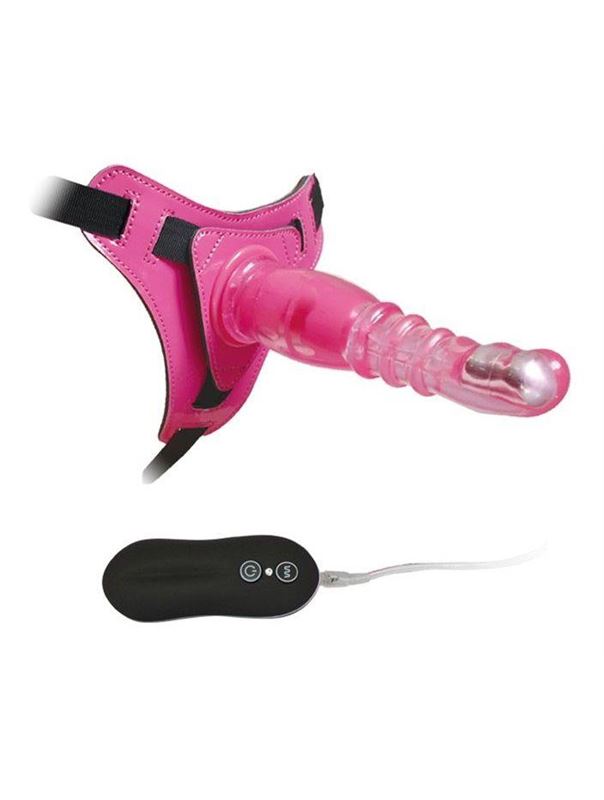 Розовый страпон на трусиках с вибрацией 10Mode Vibrations Harness-G spot Dong (18,7 см)