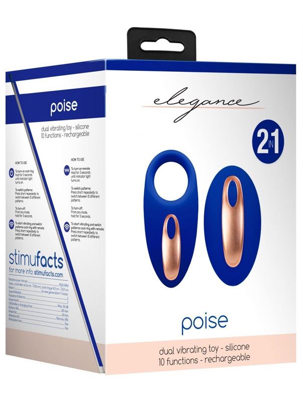 Синее эрекционное виброкольцо Poise с пультом