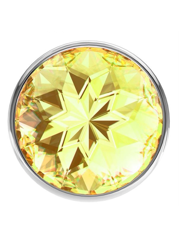 Большая серебристая анальная пробка Diamond Yellow Sparkle Large с жёлтым кристаллом - 8 см.