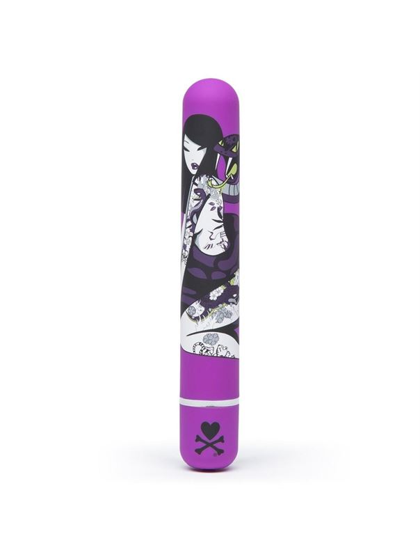 Фиолетовый вибратор с принтом CLASSIC VIBRATOR PURPLE SNAKE WOMAN - 18,4 см.