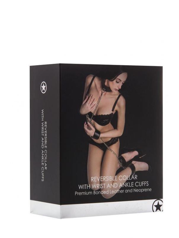 Чёрный двусторонний комплект для бандажа Reversible Collar / Wrist / Ankle Cuffs