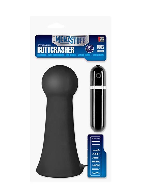 Большая чёрная вибропробка MENZSTUFF VIBRATING BUTTCRASHER BULBOUS (20 см)