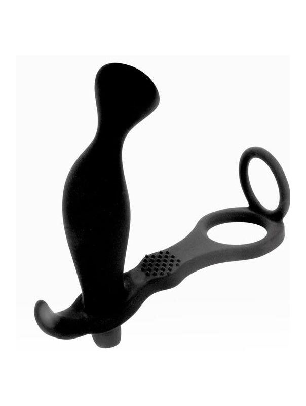 Черное эрекционное кольцо с анальным вибростимулятором Cockring and Anal Pleasure